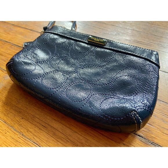 COACH Blue Textured Leather Logo Wristlet - Picture 6 of 9